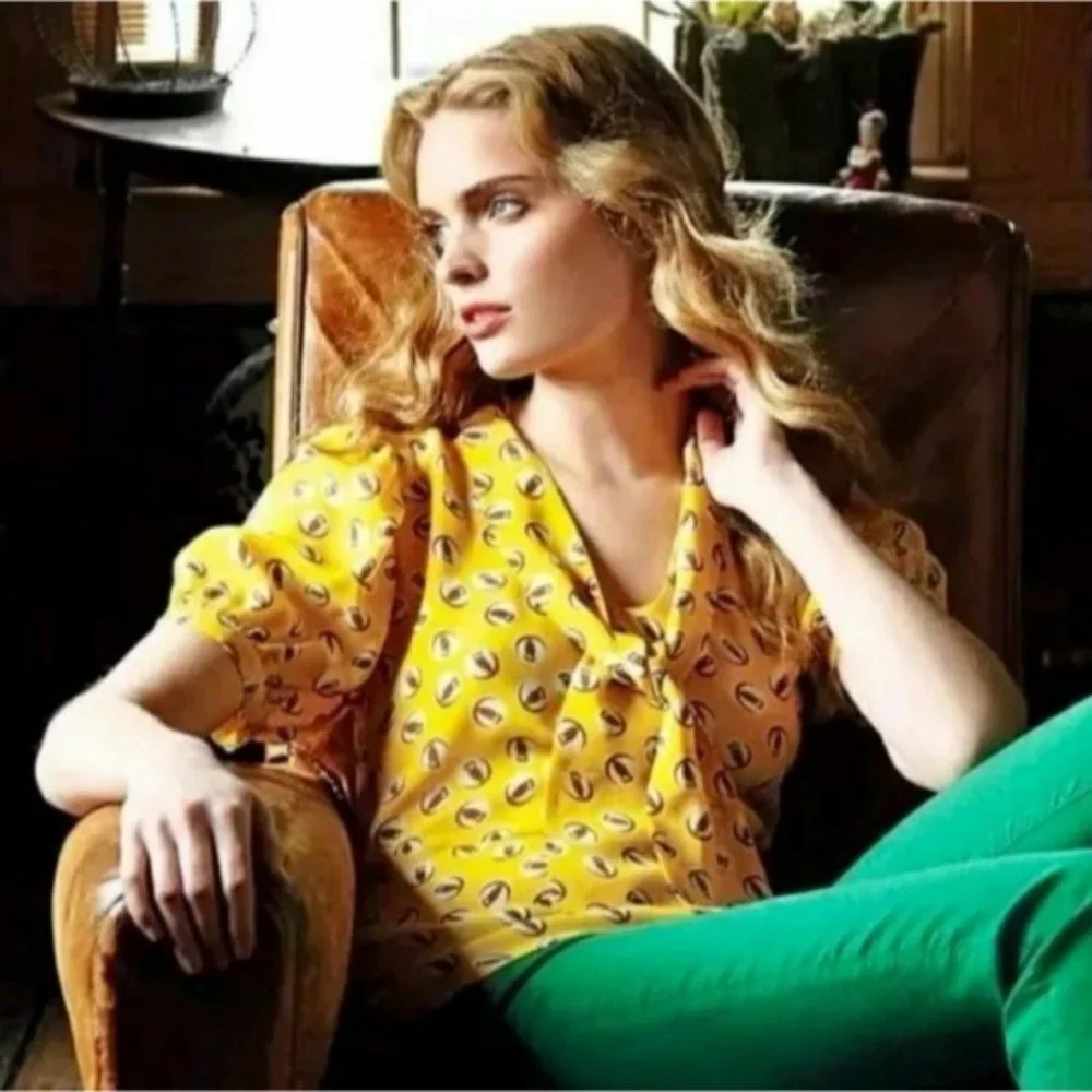 Anthro Girls From Savoy Lemon Liftoff owl print blouse size 8 - Picture 13 of 15